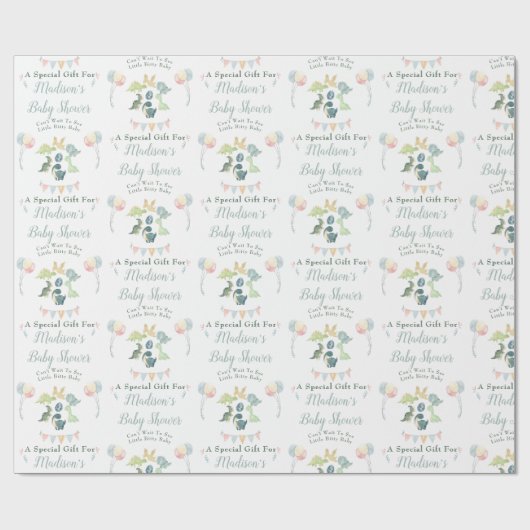 Niedliche Dinosaur Watercolor Kinderdusche Persona Geschenkpapier (Flach)