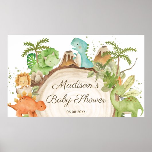 Niedliche Dinosaurier 1. Geburtstagsdusche Hinterg Poster (Vorne)