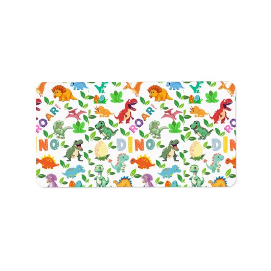 Niedliche Dinosaurier-Arten nahtlos Adressaufkleber (Vorne)