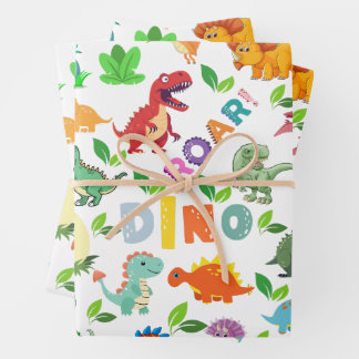 Niedliche Dinosaurier-Arten nahtlos Geschenkpapier Set