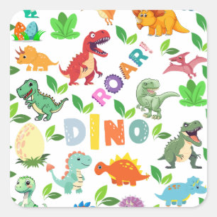 Niedliche Dinosaurier-Arten nahtlos Quadratischer Aufkleber