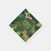 Niedliche Dinosaurier auf Grün mit Blätter Geburts Serviette (Ecke)