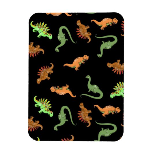 Niedliche Dinosaurier auf schwarzem Hintergrund Magnet (Vertikal)