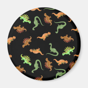 Niedliche Dinosaurier auf schwarzem Hintergrund Magnet