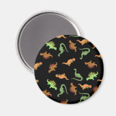 Niedliche Dinosaurier auf schwarzem Hintergrund Magnet (Vorderseite/Rückseite)