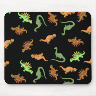 Niedliche Dinosaurier auf schwarzem Hintergrund Mousepad