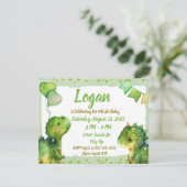 Niedliche Dinosaurier Baby Dino Herzblasen Geburts Einladung (Stehend Vorderseite)