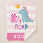 Niedliche Dinosaurier Baby Girl Pink Stripname Kee Sherpadecke (Vorderseite)