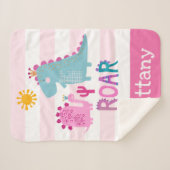 Niedliche Dinosaurier Baby Girl Pink Stripname Kee Sherpadecke (Vorderseite (Horizontal))