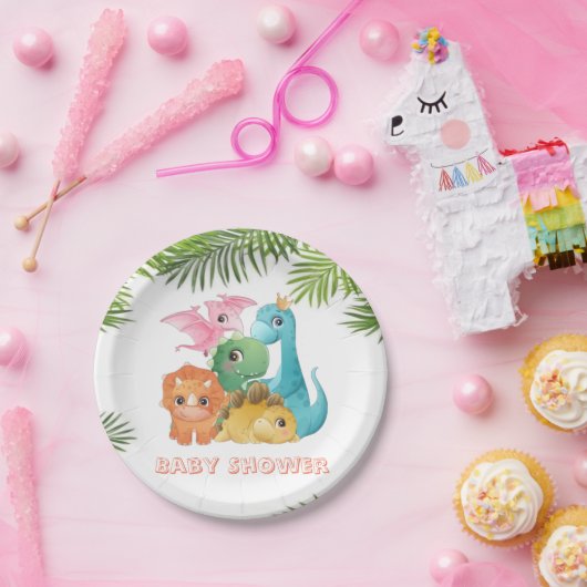 Niedliche Dinosaurier Babydusche Pappteller (Party)