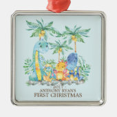 Niedliche Dinosaurier Baby's First Christmas Ornam Silbernes Ornament (Vorne)
