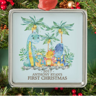 Niedliche Dinosaurier Baby's First Christmas Ornam Silbernes Ornament