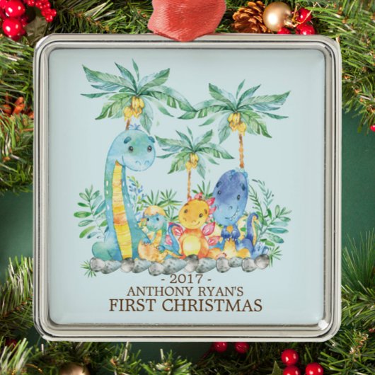 Niedliche Dinosaurier Baby's First Christmas Ornam Silbernes Ornament