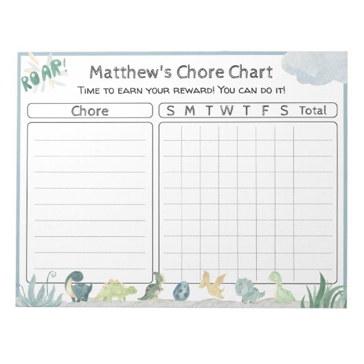 Niedliche Dinosaurier-Belohnung Diagramm Personali Notizblock (Vorderseite)