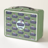 Niedliche Dinosaurier-Bootsfahrt Zurück zur Schule Metall Brotdose (Vorderseite)