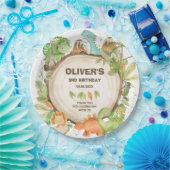 Niedliche Dinosaurier Boy Birthday Grüne Foliage Pappteller (Party)