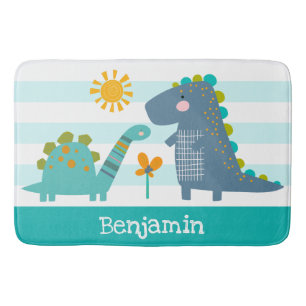 Niedliche Dinosaurier Boy Blue Stripes Name Fun Ka Badematte