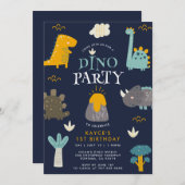 Niedliche Dinosaurier Boys erste Geburtstagsparty Einladung (Vorne/Hinten)