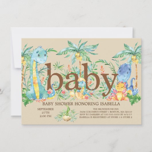 Niedliche Dinosaurier Boys Kinderdusche Einladung (Vorderseite)