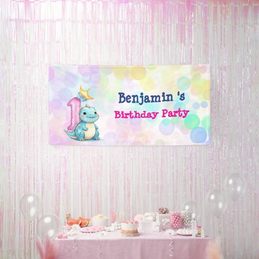 Niedliche Dinosaurier Brüderjunge erste Geburtstag Banner (Party)