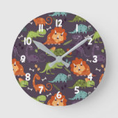 Niedliche Dinosaurier Dino Boys Zimmerdekor Muster Runde Wanduhr (Vorderseite)
