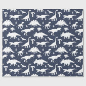 Niedliche Dinosaurier Dinos Muster in Blau und Wei Geschenkpapier (Flach)