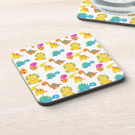 Niedliche Dinosaurier, Dinosaurier-Muster, Baby-Di Getränkeuntersetzer (Linke Seite)