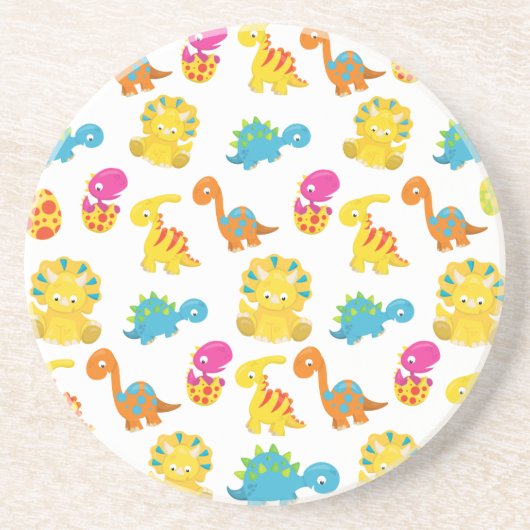 Niedliche Dinosaurier, Dinosaurier-Muster, Baby-Di Getränkeuntersetzer (Vorne)