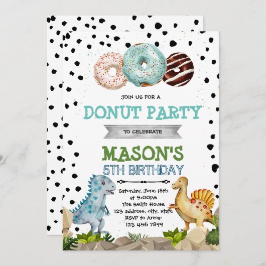 Niedliche Dinosaurier-Donut-Party Einladung (Vorne/Hinten)