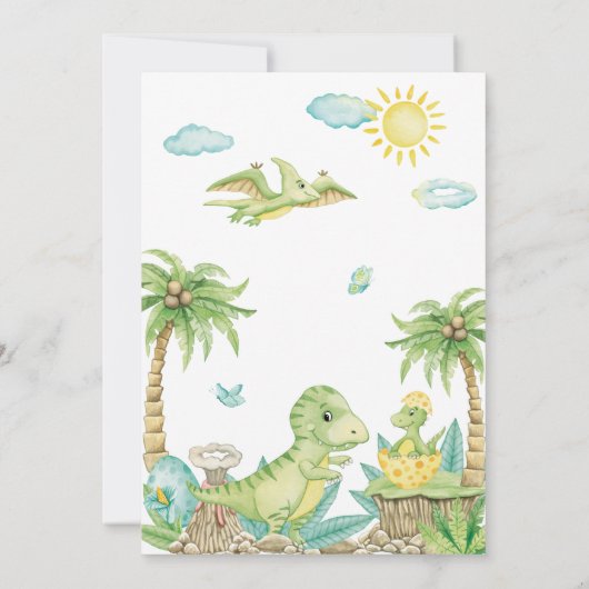 Niedliche Dinosaurier Ei Aquarell Kinderdusche Einladung (Rückseite)