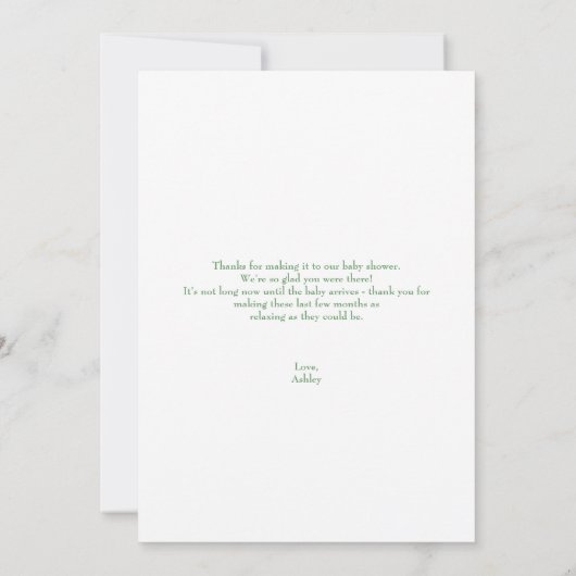 Niedliche Dinosaurier Ei Green Watercolor Babydusc Dankeskarte (Rückseite)