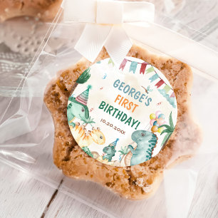 Niedliche Dinosaurier Erste Geburtstagsparty Runder Aufkleber