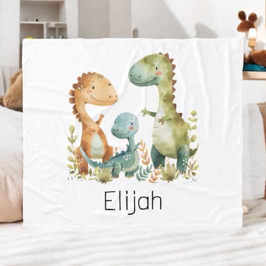 Niedliche Dinosaurier Familie Personalisierte Kind Fleecedecke