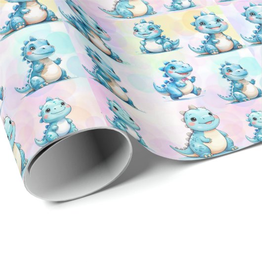 Niedliche Dinosaurier farbenfrohe Junge Freunde Ge Geschenkpapier (Rolleneckpunkt)
