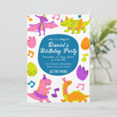 Niedliche Dinosaurier Farbige Geburtstagskinder Pa Einladung (Stehend Vorderseite)
