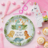 Niedliche Dinosaurier Foliage Watercolor Babydusch Pappteller (Party)