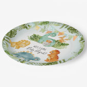 Niedliche Dinosaurier Foliage Watercolor Babydusch Pappteller (Schrägansicht)