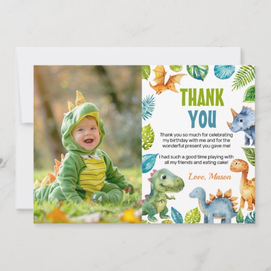 Niedliche Dinosaurier Geburtstag Foto Danke Karte (Vorderseite)