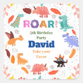 Niedliche Dinosaurier-Geburtstagsaufkleber Quadratischer Aufkleber (Vorderseite)