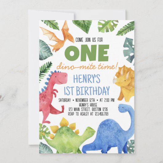 Niedliche Dinosaurier Geburtstagsparty Einladung (Vorderseite)