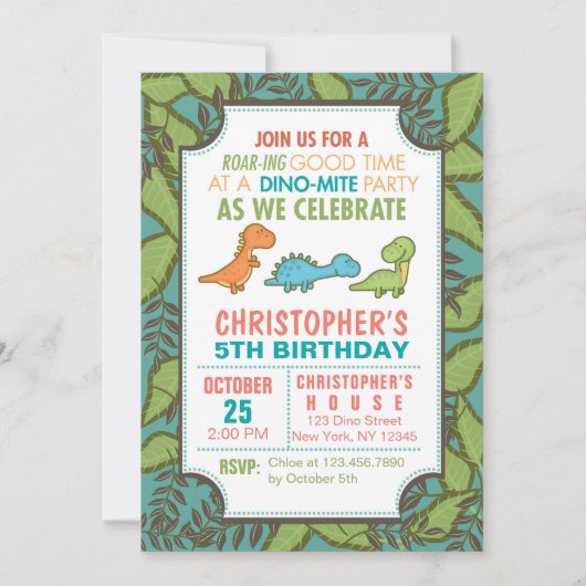 Niedliche Dinosaurier Geburtstagsparty Einladung (Vorderseite)