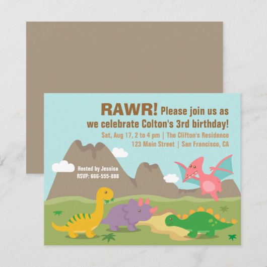 Niedliche Dinosaurier Geburtstagsparty Einladung (Vorne/Hinten)