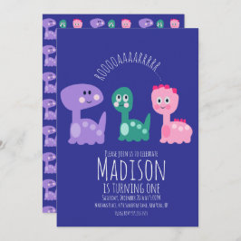 Niedliche Dinosaurier Geburtstagsparty farbenfrohe Einladung