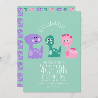 Niedliche Dinosaurier Geburtstagsparty farbenfrohe Einladung