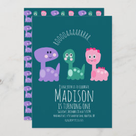 Niedliche Dinosaurier Geburtstagsparty farbenfrohe Einladung