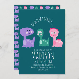 Niedliche Dinosaurier Geburtstagsparty farbenfrohe Einladung