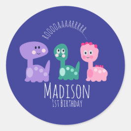 Niedliche Dinosaurier Geburtstagsparty farbenfrohe Runder Aufkleber