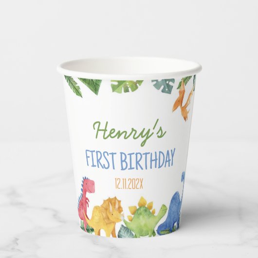 Niedliche Dinosaurier Geburtstagsparty Pappbecher (Rückseite)