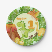 Niedliche Dinosaurier Geburtstagsparty personalisi Pappteller (Vorderseite)