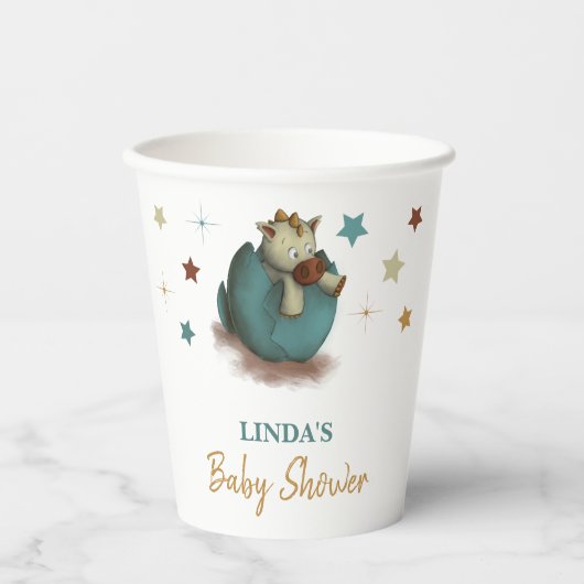 Niedliche Dinosaurier Gender Neutral Baby Dusche Pappbecher (Vorderseite)